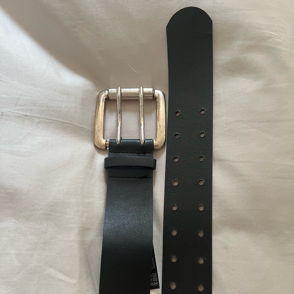 Zara Oversized Large Square Buckle Leather Belt Double Prong Size M